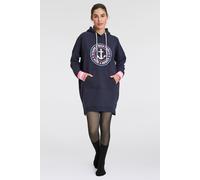 Sweatkleid ZWILLINGSHERZ "Zuhause am Strand", Damen, Gr. S/M, N-Gr, blau (marine), Sweatware, Obermaterial: 50% Baumwolle, 50% Polyester, unifarben, lässig geschnitten Mini, V-Ausschnitt, angesetztes