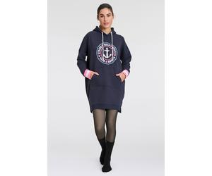 Sweatkleid ZWILLINGSHERZ "Zuhause am Strand", Damen, Gr. S/M, N-Gr, blau (marine), Sweatware, Obermaterial: 50% Baumwolle, 50% Polyester, unifarben, lässig geschnitten Mini, V-Ausschnitt, angesetztes