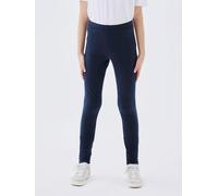 Sweatleggings NAME IT "NKFDAVINA SOLID SWE LEGGING", Mädchen, Gr. 152, N-Gr, blau (schwarz sapphir), Sweatware, Obermaterial: 95% Baumwolle, 5% Elasthan, unifarben, eng lang, Hosen (23790137-152) schw