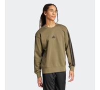 adidas Men's Essential Three Stripes Fleece Sweatshirt, Olive strata/Black, L
