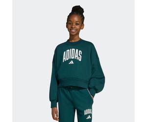 Sweatshirt ADIDAS SPORTSWEAR "SEASONALS ESSENTIALS COLLEGIATE TYPOGRAPHY CREWNECK KIDS", Mädchen, Gr. 170, weiß (aurora ivy, weiß), Obermaterial: 70% Baumwolle, 30% Polyester, Rundhals, angesetztes Bü