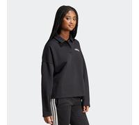 Sweatshirt ADIDAS SPORTSWEAR "W LIN FL POLO", Damen, Gr. S, schwarz-weiß (schwarz, weiß), Obermaterial: 55% Baumwolle, 36% Polyester, 9% Viskose, angesetztes Bündchen, Sweatshirts Sweatshirt, mit Knop