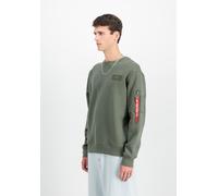 Sweatshirt ALPHA INDUSTRIES "Back Print Crewneck", Herren, Gr. XXL, grün (schwarz olive), Sweatware, Obermaterial: 80% Baumwolle, 20% Polyester, bedruckt, modisch, regular fit normal, Rundhals, Langar