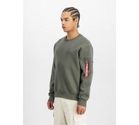 Sweatshirt ALPHA INDUSTRIES "Label Sweater BP", Herren, Gr. XXL, grün (schwarz olive), angeraute Sweatware, Obermaterial: 80% Baumwolle, 20% Polyester, bedruckt, regular fit normal, Rundhals, Rippbünd