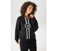 Sweatshirt ANISTON CASUAL, Damen, Gr. 34, schwarz-weiß (schwarz, weiß), angeraute Sweatware, Obermaterial: 80% Baumwolle, 20% Polyester, bestickt, kontrastfarbene Details, lässig geschnitten hüftlang,