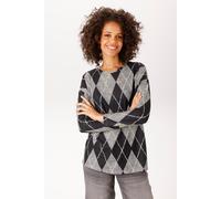 Sweatshirt ANISTON CASUAL, Damen, Gr. 38, nachtblau, graumeliert, weiß, Jersey, Obermaterial: 95% Polyester, 5% Elasthan, Rautenmuster, meliert, figurumspielend Po-bedeckend, Rundhals, Sweatshirts Swe
