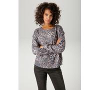 Sweatshirt ANISTON CASUAL, Damen, Gr. 40, grau (sand, anthrazit, hellbraun, taupe), angeraute Sweatware, Obermaterial: 68% Polyester, 32% Baumwolle, bedruckt, gemustert, oversize hüftlang, Rundhals, a