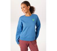Sweatshirt ANISTON CASUAL, Damen, Gr. 42, blau (blau, apfelgrün), angeraute Sweatware, Obermaterial: 100% Baumwolle, unifarben mit Farbeinsatz, lässig geschnitten hüftlang, Rundhals, Rippbündchen, Swe