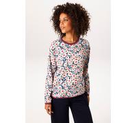 Sweatshirt ANISTON CASUAL, Damen, Gr. 42, bunt (wollweiß, jeansblau, rot, marine), Single Jersey, Obermaterial: 95% Baumwolle, 5% Elasthan, bedruckt, geblümt, gestreift, figurumspielend hüftbedeckend,