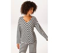 Sweatshirt ANISTON CASUAL, Damen, Gr. 42, wollweiß, schwarz, Strick, Obermaterial: 51% Viskose, 44% Polyester, 5% Elasthan, gestreift, lässig geschnitten hüftlang, V-Ausschnitt, Sweatshirts Sweatshirt