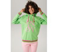 Sweatshirt ANISTON CASUAL, Damen, Gr. 44, grün (apfelgrün, rosa, pink, moosgrün, hellgrün), Sweatware, Obermaterial: 100% Baumwolle, unifarben mit Farbeinsatz, lässig geschnitten hüftbedeckend, Rippbü