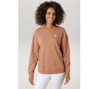 Sweatshirt ANISTON CASUAL, Damen, Gr. 46, braun (braun, pink), angeraute Sweatware, Obermaterial: 80% Baumwolle, 20% Polyester, bedruckt, beschichtet, lässig geschnitten hüftbedeckend, Rundhals, Rippb