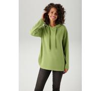 Sweatshirt ANISTON CASUAL, Damen, Gr. 50, grün (moosgrün), Jersey, Obermaterial: 59% Modal, 35% Polyester, 6% Elasthan, unifarben, oversize hüftbedeckend, Sweatshirts Sweatshirt, mit Bindeband an der 