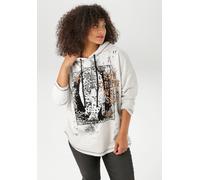 Sweatshirt ANISTON PLUS, Damen, Gr. 44, beige meliert, schwarz, Jersey, Obermaterial: 99% Baumwolle, 1% Viskose. Besatz: 100% Baumwolle, animal-print, unifarben mit Farbeinsatz, figurumspielend hüftbe
