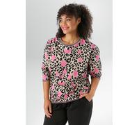 Sweatshirt ANISTON PLUS, Damen, Gr. 48, beige, pink, schwarz, sanftes weiß, Single Jersey, Obermaterial: 95% Baumwolle, 5% Elasthan, animal-print, bedruckt, geblümt, figurumspielend Po-bedeckend, Rund