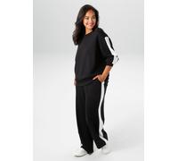 Sweatshirt ANISTON PLUS, Damen, Gr. 50, schwarz-weiß (schwarz, weiß), Jersey, Obermaterial: 50% Modal, 44% Polyester, 6% Elasthan, unifarben mit Farbeinsatz, lässig geschnitten Po-bedeckend, Rundhals,
