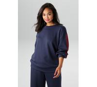 Sweatshirt ANISTON PLUS, Damen, Gr. 54, rot (navy, bordeaux), Jersey, Obermaterial: 50% Modal, 44% Polyester, 6% Elasthan, unifarben mit Farbeinsatz, lässig geschnitten Po-bedeckend, Rundhals, Bündche