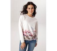 Sweatshirt ANISTON SELECTED, Damen, Gr. 38, weiß (sanftes weiß, hellblau, rosa, pink, schwarz, anthra, taupe, stein), Sweatware, Obermaterial: 100% Polyester, bedruckt, geblümt, figurumspielend hüftbe