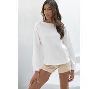Sweatshirt BENCH. LOUNGEWEAR, Damen, Gr. 36/38, beige (ecru), angeraute Sweatware, Obermaterial: 95% Baumwolle, 5% Elasthan, unifarben, Basic, Sweatshirts Sweatshirt, mit gerafften Ärmelbündchen, Loun