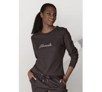 Sweatshirt BENCH. LOUNGEWEAR, Damen, Gr. 36/38, grau (anthrazit meliert), Interlock, Graumeliert (Obermaterial): 54% Baumwolle, 46% Polyester, bestickt, meliert, unifarben, Basic, Basic schmal hüftlan