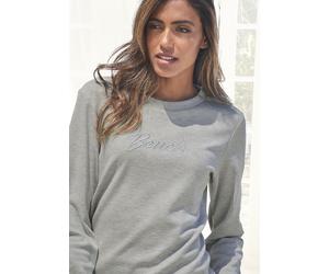 Sweatshirt BENCH. LOUNGEWEAR, Damen, Gr. 40/42, grau (hellgrau, meliert), Interlock, Graumeliert (Obermaterial): 90% Baumwolle, 10% Polyester, meliert, Basic, Basic schmal normal, Rundhals, Bündchen,