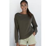 Sweatshirt BENCH. LOUNGEWEAR, Damen, Gr. 40/42, grün (dunkelgrün), angeraute Sweatware, Obermaterial: 95% Baumwolle, 5% Elasthan, unifarben, Basic, Sweatshirts Sweatshirt, mit gerafften Ärmelbündchen,