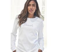 Sweatshirt BENCH. LOUNGEWEAR, Damen, Gr. 44/46, beige (ecru), Interlock, Obermaterial: 100% Baumwolle, unifarben, Basic, Basic schmal normal, Rundhals, Bündchen, Sweatshirts Sweatshirt, mit Logosticke