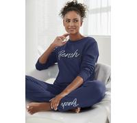Sweatshirt BENCH. LOUNGEWEAR, Damen, Gr. 44/46, blau (navy), Interlock, Obermaterial: 60% Baumwolle, 40% Polyester, Basic, bequem hüftlang, Rundhals, Rippbündchen, Sweatshirts, mit Logodruck und Stick