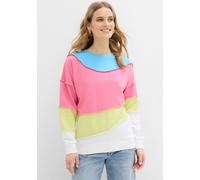 Sweatshirt BONPRIX, Damen, Gr. 36/38 (S), flamingopink, mintgrün gestreift, Sweatware, Obermaterial: 60% Baumwolle, 40% Polyester, colorblocking, oversize hüftbedeckend, Rundhals, Rippbündchen, Sweats