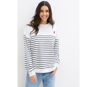 Sweatshirt BONPRIX, Damen, Gr. 36/38 (S), wollweiß, dunkelblau gestreift, Sweatware, Obermaterial: 60% Baumwolle, 40% Polyester, geringelt, gestreift, oversize hüftlang, Rundhals, Rippbündchen, Sweats