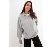 Sweatshirt BONPRIX, Damen, Gr. 44/46 (L), grau (hellgrau meliert), Obermaterial: 85% Baumwolle, 15% Polyester, oversize, Sweatshirts Sweatshirt, Oversize-Passform, mit Rippeinsatz, casual (39245242-44