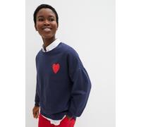 Sweatshirt BONPRIX, Damen, Gr. 48/50 (XL), dunkelblau, erdbeere bedruckt, Sweatware, Obermaterial: 100% Baumwolle. Bündchen: 95% Baumwolle, 5% Elasthan, unifarben, oversize hüftbedeckend, Rundhals, Ri