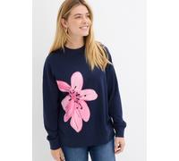 Sweatshirt BONPRIX, Damen, Gr. 52/54 (XXL), dunkelblau bedruckt, Sweatware, Obermaterial: 60% Baumwolle, 40% Polyester, bedruckt, unifarben, oversize Po-bedeckend, Rippbündchen, Sweatshirts Sweatshirt