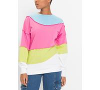 Sweatshirt BONPRIX, Damen, Gr. 52/54 (XXL), flamingopink, mintgrün gestreift, Sweatware, Obermaterial: 60% Baumwolle, 40% Polyester, colorblocking, oversize hüftbedeckend, Rundhals, Rippbündchen, Swea