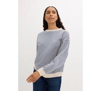 Sweatshirt BONPRIX "Oversize-Sweatshirt", Damen, Gr. 44/46 (L), blau (jeansblau, wollweiß gestreift), Sweatware, Obermaterial: 60% Baumwolle, 40% Polyester, gestreift, oversize Po-bedeckend, Rundhals,