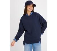 Sweatshirt BONPRIX "Oversize-Sweatshirt", Damen, Gr. 56/58 (XXXL), blau (dunkelblau), Sweatware, Obermaterial: 60% Baumwolle, 40% Polyester, lässig geschnitten hüftbedeckend, Rundhals, angesetztes Bün