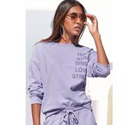 Sweatshirt BUFFALO, Damen, Gr. 32/34, lila (lavendel), angeraute Sweatware, Obermaterial: 60% Baumwolle, 40% Polyester, unifarben, casual, bequem lang, Rundhals, Langarm Rippbündchen, Sweatshirts, mit