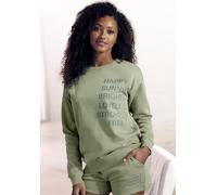 Sweatshirt BUFFALO, Damen, Gr. 40/42, grün (moosgrün), angeraute Sweatware, Obermaterial: 60% Baumwolle, 40% Polyester, unifarben, casual, bequem lang, Rundhals, Langarm Rippbündchen, Sweatshirts, mit