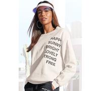 Sweatshirt BUFFALO, Damen, Gr. 40/42, weiß, angeraute Sweatware, Obermaterial: 60% Baumwolle, 40% Polyester, unifarben, casual, bequem lang, Rundhals, Langarm Rippbündchen, Sweatshirts, mit Statement