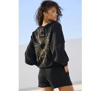 Sweatshirt BUFFALO, Damen, Gr. 44/46, schwarz, Sweatware, Obermaterial: 60% Baumwolle, 40% Polyester, bedruckt, unifarben, loose fit hüftlang, Rundhals, Rippbündchen, Sweatshirts Sweatshirt, Loungeshi