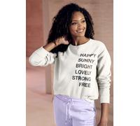 Sweatshirt BUFFALO, Damen, Gr. 40/42, weiß, angeraute Sweatware, Obermaterial: 60% Baumwolle, 40% Polyester, unifarben, casual, bequem lang, Rundhals, Langarm Rippbündchen, Sweatshirts, mit Statement