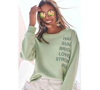 Sweatshirt BUFFALO, Damen, Gr. 48/50, grün (jade), angeraute Sweatware, Obermaterial: 60% Baumwolle, 40% Polyester, unifarben, bequem hüftlang, Rundhals, Rippbündchen, Sweatshirts Sweatshirt, mit Stat