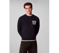 Sweatshirt CALVIN KLEIN "BOLD CALVIN KLEIN", Herren, Gr. S, blau (schwarz sapphire), Sweatware, Obermaterial: 90% Baumwolle, 10% Polyester, unifarben, regular fit normal, Rundhals, eingesetzt Rippbünd