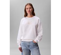 Sweatshirt CALVIN KLEIN "FOIL CREW SWEATSHIRT", Damen, Gr. L (42), weiß (hellweiß), Sweatware, Obermaterial: 100% Baumwolle, unifarben, regular fit normal, Rundhals, eingesetzt Rippbündchen, Sweatshir