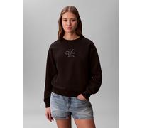 Sweatshirt CALVIN KLEIN "FOIL CREW SWEATSHIRT", Damen, Gr. XXL (46), schwarz, Sweatware, Obermaterial: 100% Baumwolle, unifarben, regular fit normal, Rundhals, eingesetzt Rippbündchen, Sweatshirts Swe