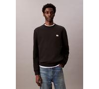 Sweatshirt CALVIN KLEIN JEANS "400GSM TRRY BDG CRWN", Herren, Gr. L, schwarz, Sweatware, Obermaterial: 90% Baumwolle, 10% Polyester, unifarben, casual, klassisch normal, Rundhals, Langarm Bündchen, Sw
