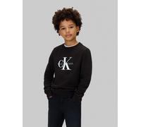 Sweatshirt CALVIN KLEIN JEANS "CK MONOGRAM TERRY CN SWEATSHIRT", Mädchen, Gr. 16 (176), ck schwarz, Sweatware, Obermaterial: 100% Baumwolle, unifarben, regular fit hüftlang, Rundhals, eingesetzt Bündc