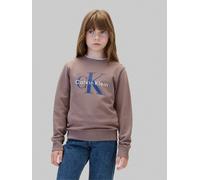 Sweatshirt CALVIN KLEIN JEANS "CK MONOLOGO CN", Mädchen, Gr. 14 (164), braun (iron), Sweatware, Obermaterial: 100% Baumwolle, unifarben, regular fit normal, Rundhals, eingesetzt Rippbündchen, Sweatshi