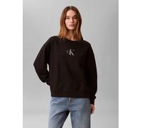 Sweatshirt CALVIN KLEIN JEANS, Damen, Gr. L (42), schwarz, Sweatware, Obermaterial: 86% Baumwolle, 14% Polyester, unifarben, regular fit kurz, Rundhals, eingesetzt Rippstrickbündchen, Sweatshirts Swea