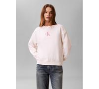 Sweatshirt CALVIN KLEIN JEANS, Damen, Gr. L (42), weiß greige, Sweatware, Obermaterial: 86% Baumwolle, 14% Polyester, unifarben, regular fit kurz, Rundhals, eingesetzt Rippstrickbündchen, Sweatshirts
